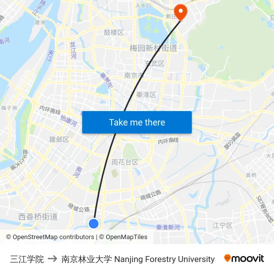 三江学院 to 南京林业大学 Nanjing Forestry University map