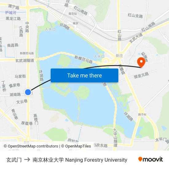 玄武门 to 南京林业大学 Nanjing Forestry University map