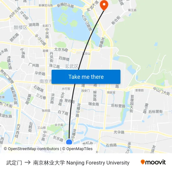 武定门 to 南京林业大学 Nanjing Forestry University map