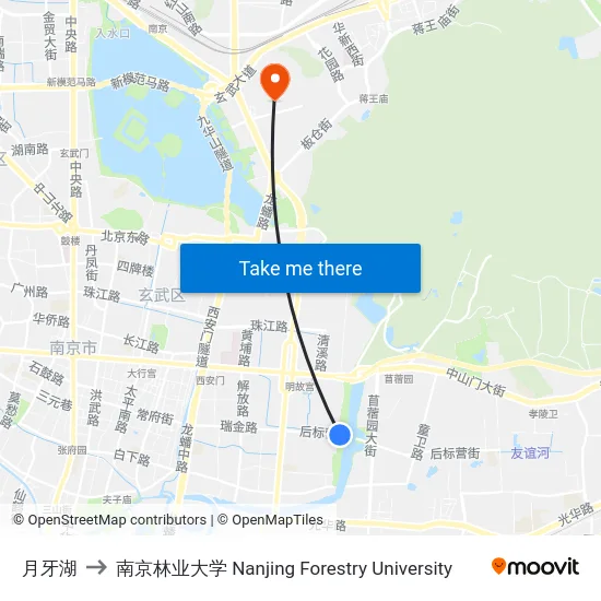 月牙湖 to 南京林业大学 Nanjing Forestry University map