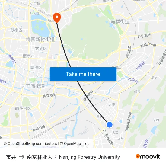 市井 to 南京林业大学 Nanjing Forestry University map