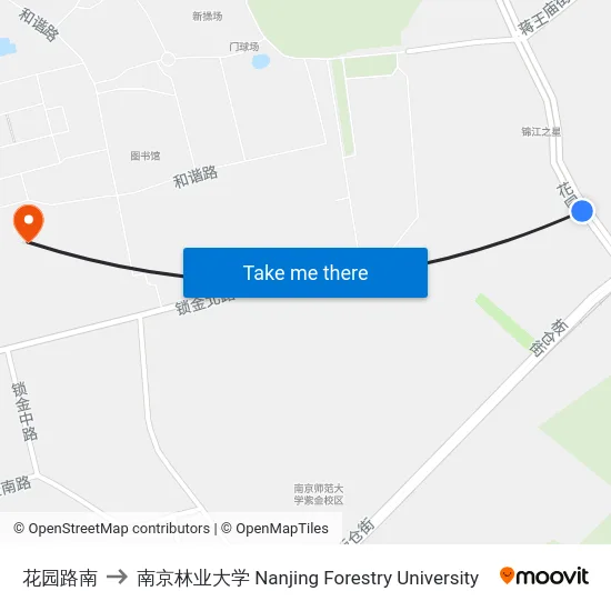 花园路南 to 南京林业大学 Nanjing Forestry University map