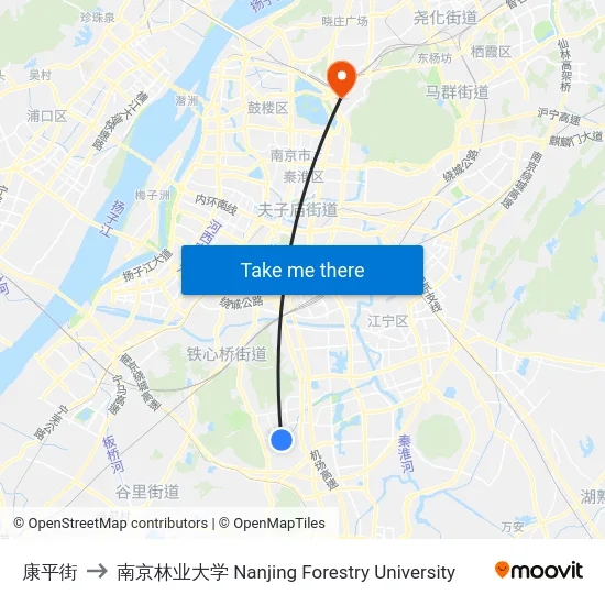 康平街 to 南京林业大学 Nanjing Forestry University map