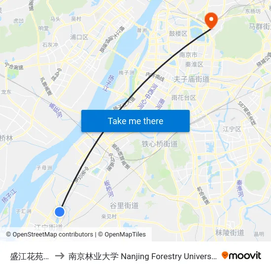盛江花苑北 to 南京林业大学 Nanjing Forestry University map