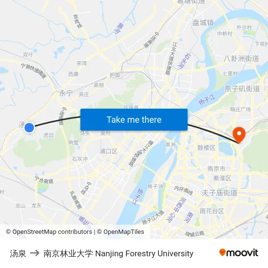 汤泉 to 南京林业大学 Nanjing Forestry University map