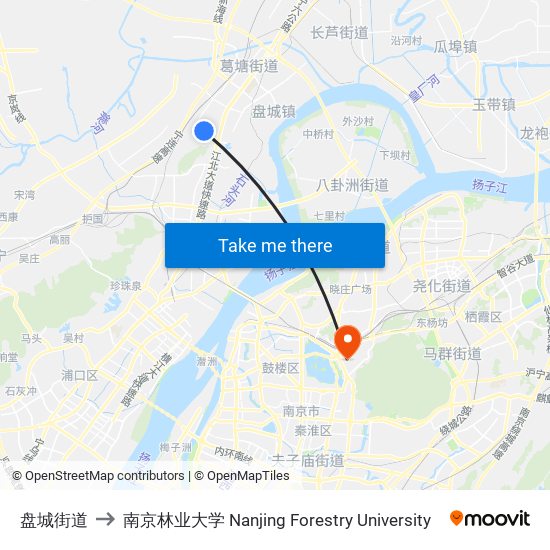 盘城街道 to 南京林业大学 Nanjing Forestry University map