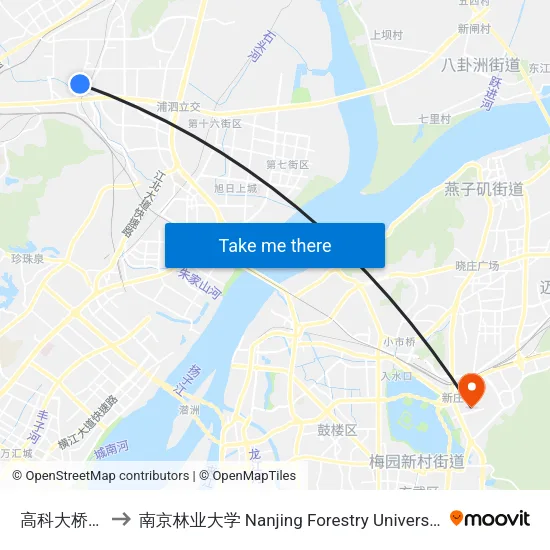 高科大桥北 to 南京林业大学 Nanjing Forestry University map