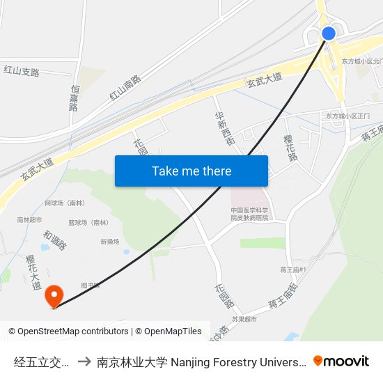 经五立交站 to 南京林业大学 Nanjing Forestry University map