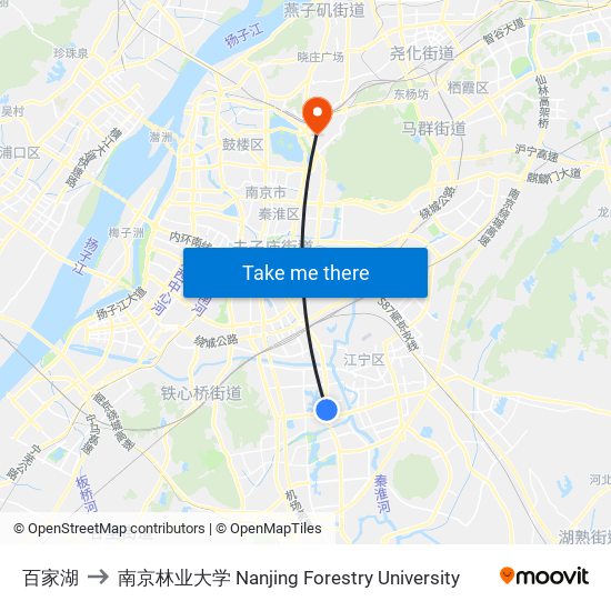百家湖 to 南京林业大学 Nanjing Forestry University map
