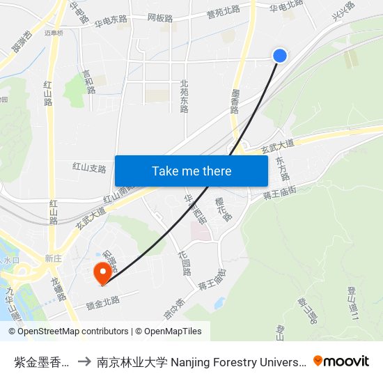 紫金墨香苑 to 南京林业大学 Nanjing Forestry University map