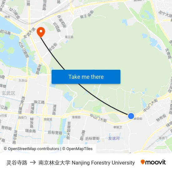 灵谷寺路 to 南京林业大学 Nanjing Forestry University map
