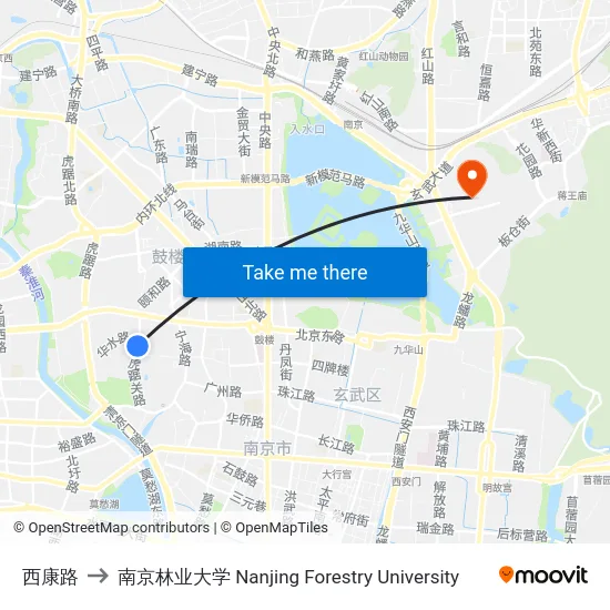 西康路 to 南京林业大学 Nanjing Forestry University map