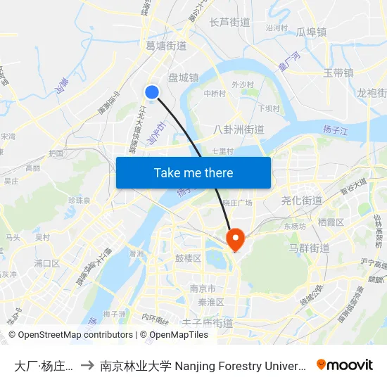 大厂·杨庄东 to 南京林业大学 Nanjing Forestry University map