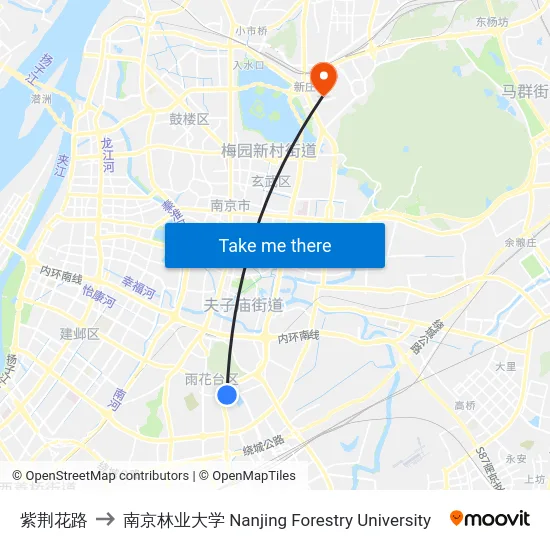紫荆花路 to 南京林业大学 Nanjing Forestry University map