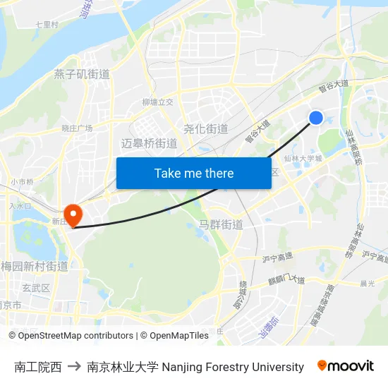 南工院西 to 南京林业大学 Nanjing Forestry University map