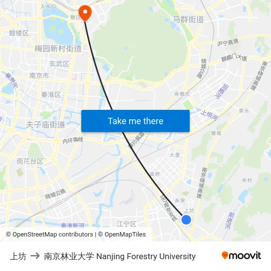 上坊 to 南京林业大学 Nanjing Forestry University map