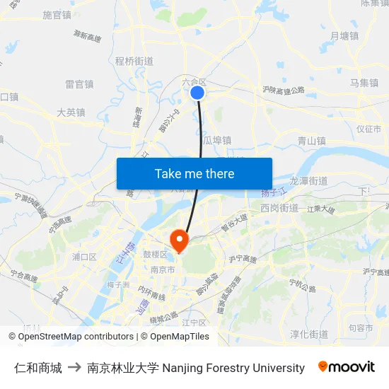 仁和商城 to 南京林业大学 Nanjing Forestry University map