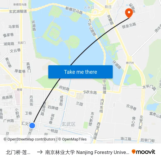 北门桥·莲花桥 to 南京林业大学 Nanjing Forestry University map