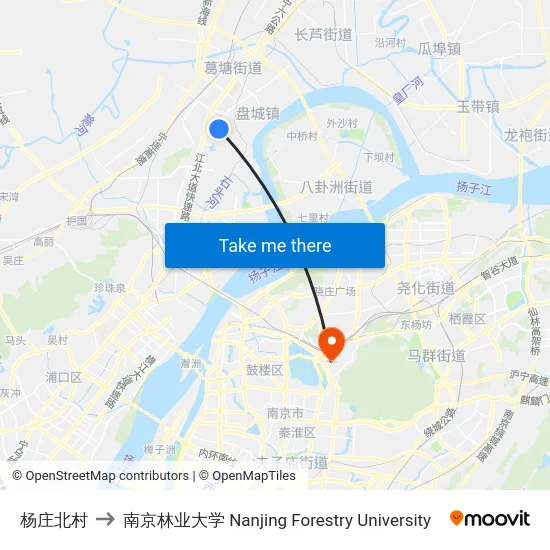 杨庄北村 to 南京林业大学 Nanjing Forestry University map