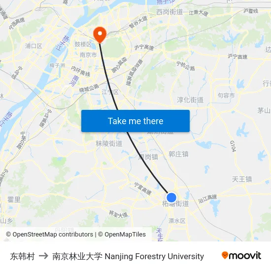 东韩村 to 南京林业大学 Nanjing Forestry University map