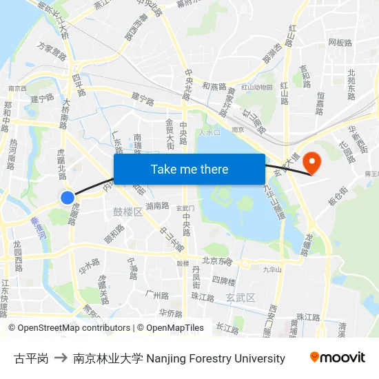 古平岗 to 南京林业大学 Nanjing Forestry University map