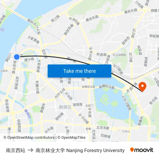 南京西站 to 南京林业大学 Nanjing Forestry University map