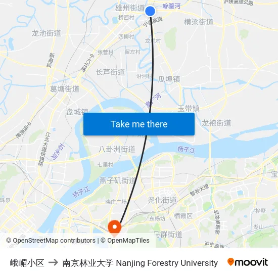 峨嵋小区 to 南京林业大学 Nanjing Forestry University map