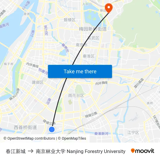 春江新城 to 南京林业大学 Nanjing Forestry University map