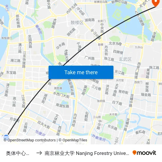 奥体中心北门 to 南京林业大学 Nanjing Forestry University map