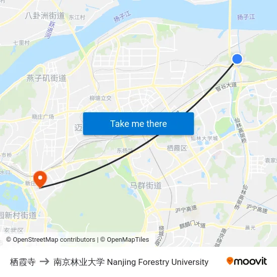 栖霞寺 to 南京林业大学 Nanjing Forestry University map