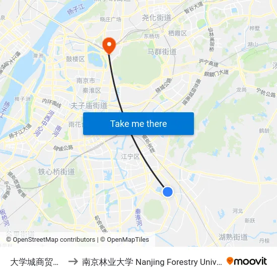 大学城商贸中心 to 南京林业大学 Nanjing Forestry University map