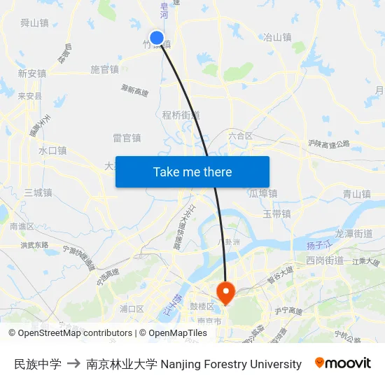 民族中学 to 南京林业大学 Nanjing Forestry University map