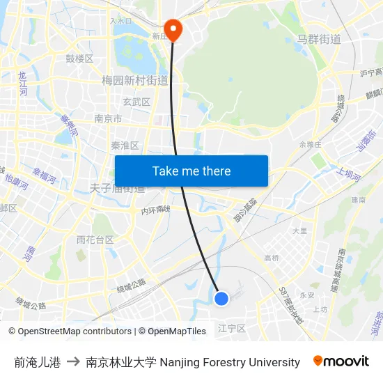 前淹儿港 to 南京林业大学 Nanjing Forestry University map