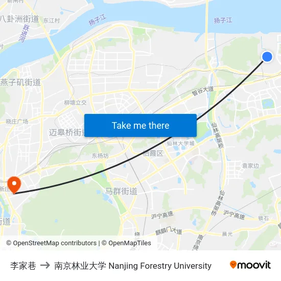 李家巷 to 南京林业大学 Nanjing Forestry University map