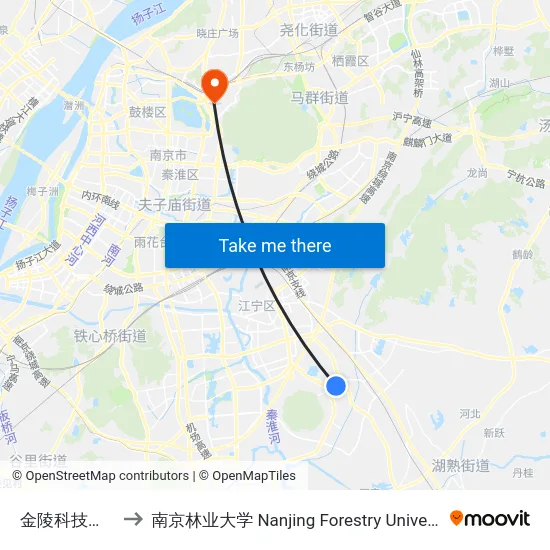 金陵科技学院 to 南京林业大学 Nanjing Forestry University map
