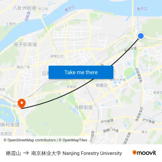 栖霞山 to 南京林业大学 Nanjing Forestry University map