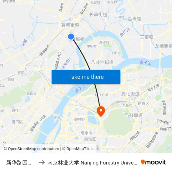 新华路园东路 to 南京林业大学 Nanjing Forestry University map
