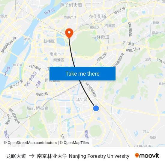 龙眠大道 to 南京林业大学 Nanjing Forestry University map