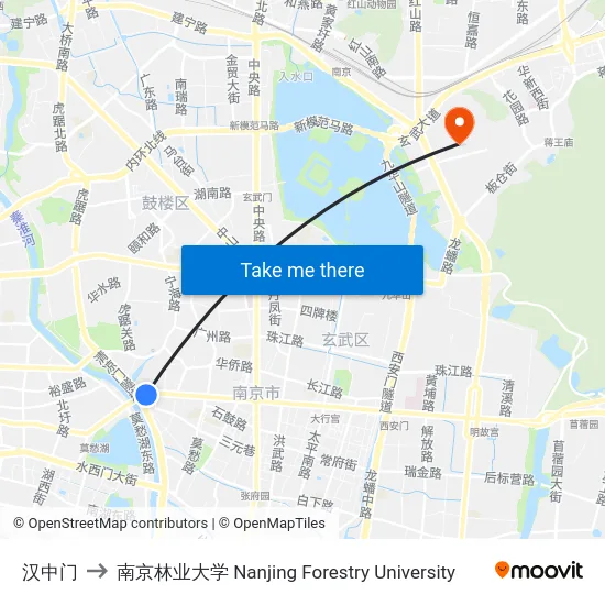 汉中门 to 南京林业大学 Nanjing Forestry University map