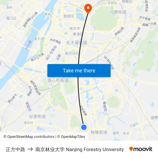 正方中路 to 南京林业大学 Nanjing Forestry University map