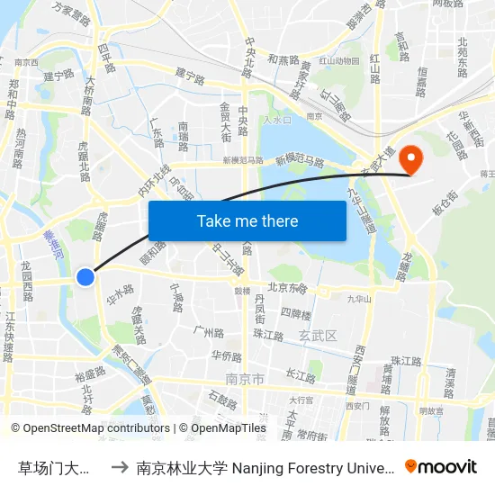 草场门大桥东 to 南京林业大学 Nanjing Forestry University map