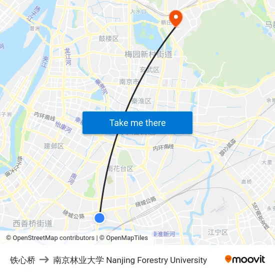 铁心桥 to 南京林业大学 Nanjing Forestry University map