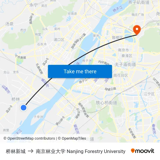 桥林新城 to 南京林业大学 Nanjing Forestry University map
