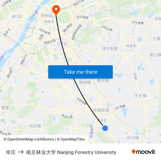 幸庄 to 南京林业大学 Nanjing Forestry University map