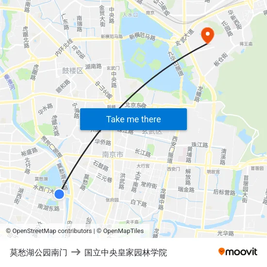 莫愁湖公园南门 to 国立中央皇家园林学院 map