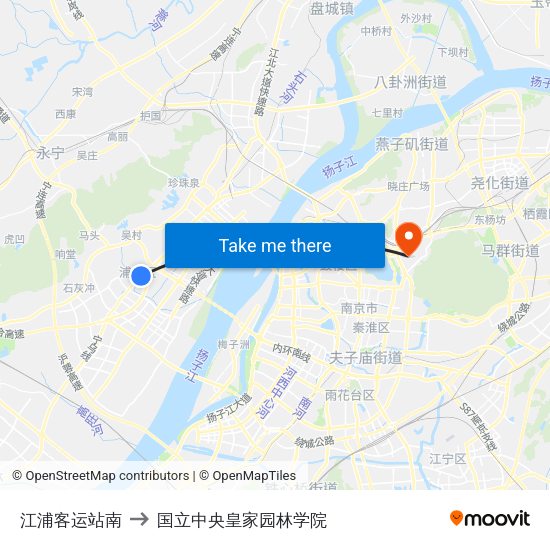江浦客运站南 to 国立中央皇家园林学院 map