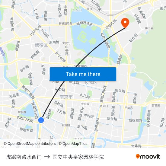 虎踞南路水西门 to 国立中央皇家园林学院 map