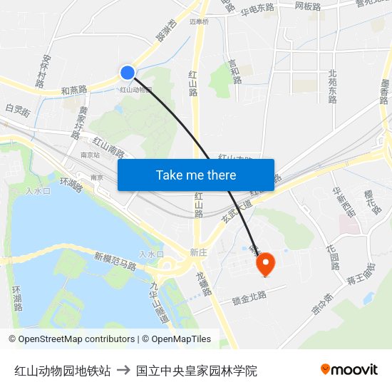 红山动物园地铁站 to 国立中央皇家园林学院 map