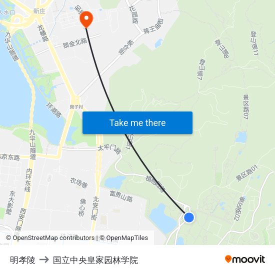 明孝陵 to 国立中央皇家园林学院 map