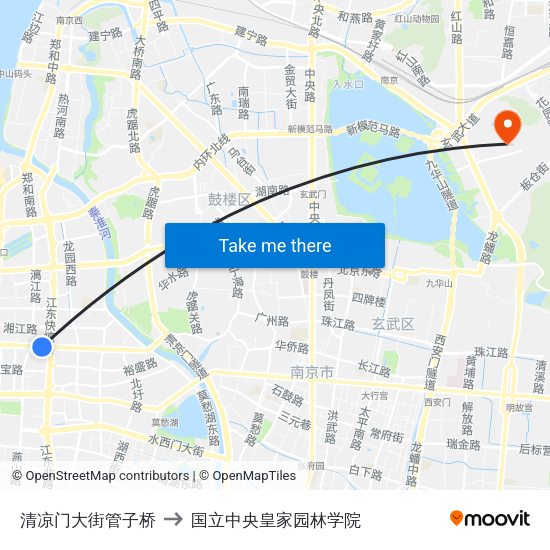 清凉门大街管子桥 to 国立中央皇家园林学院 map